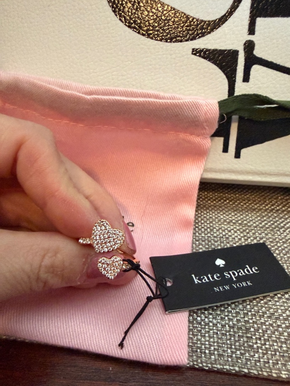 kate spade Pave Crystal Double Heart Ring - Gold and Pink